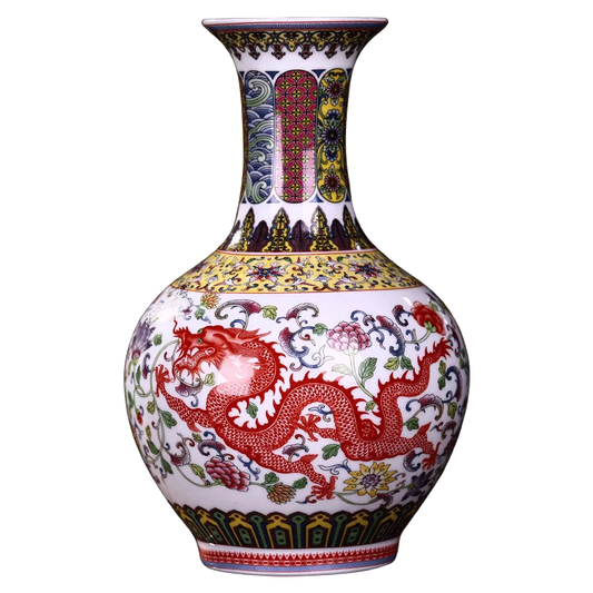 Prosperity brought by the dragon and the Phoenix Vase Jingdezhen ceramic small vase decoration pastel porcelain vase