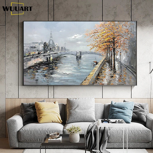 Handmade Oil Painting On Canvas Large Size Handpainted Abstract Riverside Scenery Home Bedroom Office Wall Decoration Paintings