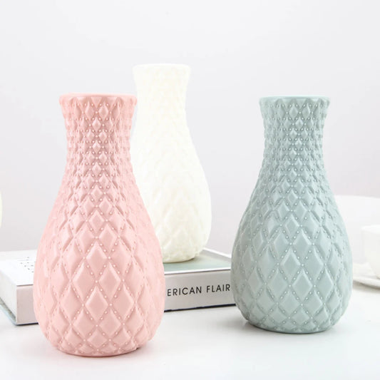 Unbreakable Plastic Flower Vase Decoration Home White Imitation Ceramic Vases Flower Pot Decor Nordic Style Flower Container