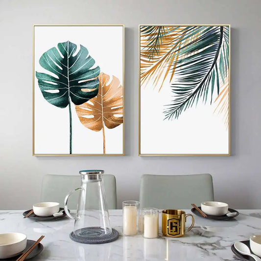 Modern Tropical Palm Tree Leaves Canvas Painting Nordic Poster Print Wall Art Pictures for Living Room Kitchen Home Decoration