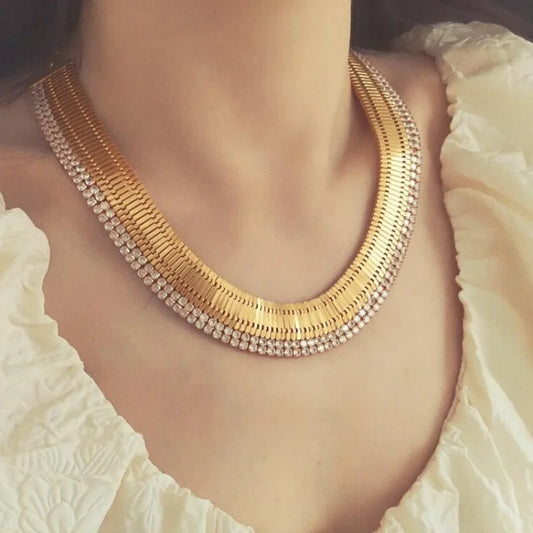 Exquisite Cubic Zirconia Jewellery Luxury Charm Gold Colour Neck Chain Delicate Vintage Choker Necklace Trendy Jewelry