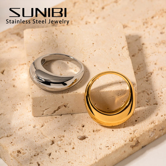 SUNIBI Fashion Simple Stainless Steel Rings for Women Arc Rings Jewellery Couple Anniversary Geometric Ring Size 5 6 7 8 Jewelry