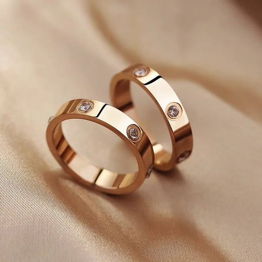 2024 Trendy Shiny Zircon Rings Stainless Steel Rose Gold Love Ring for Women/Men Couple Rings Luxury Brand Jewelry Wedding Gift
