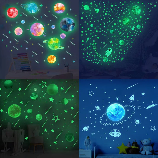 6 Kinds Luminous Planet Stars Moon Wall Sticker for Baby Kids Room Decor Glow In The Dark Home Bedroom Wallpaper DIY Arts Decals