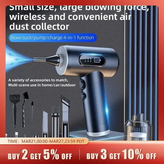 2 in 1 Air Duster Vaccum Cleaner 50000 RPM 3 Gear Strong Suction Wireless Handhled Cordless Cleaner for Car Home Computer
